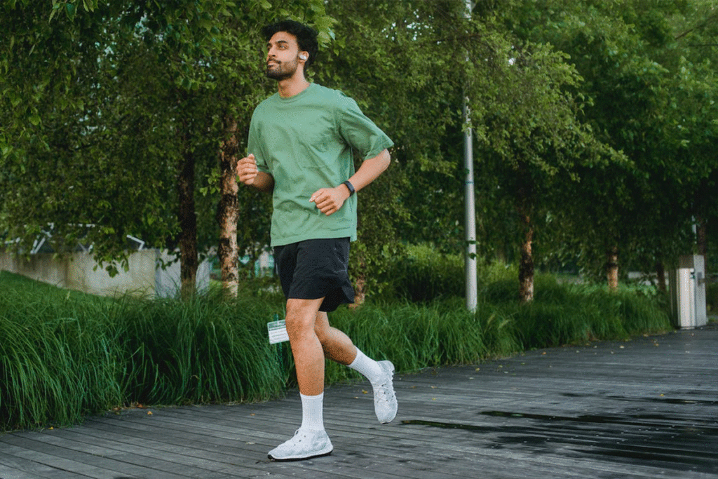 a man running in shorts