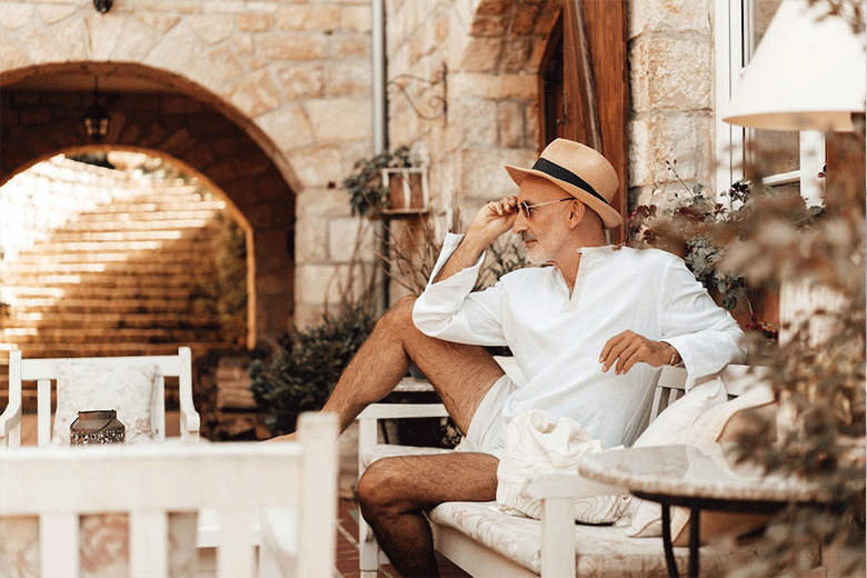 stylish man in white shorts