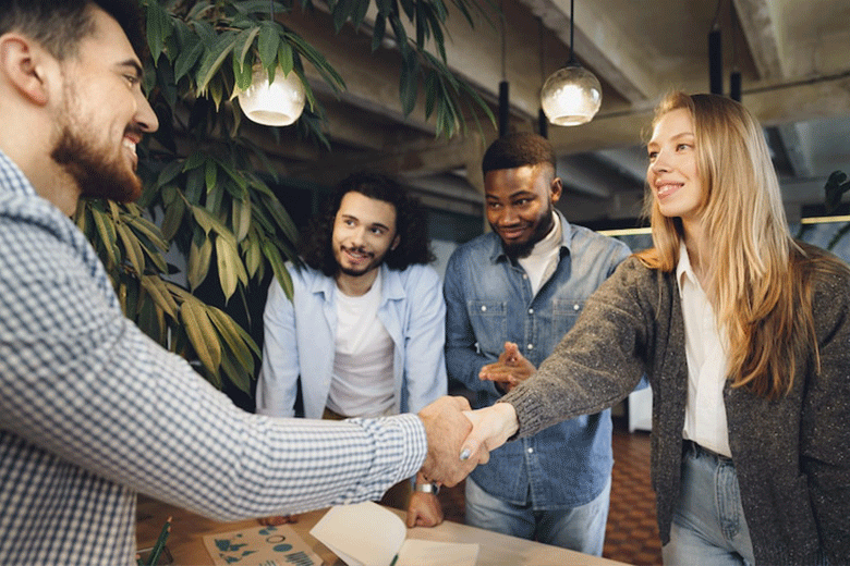 woman giving a handshake