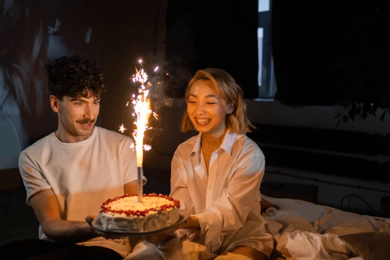 Man celebrating birthday alone with a woman 